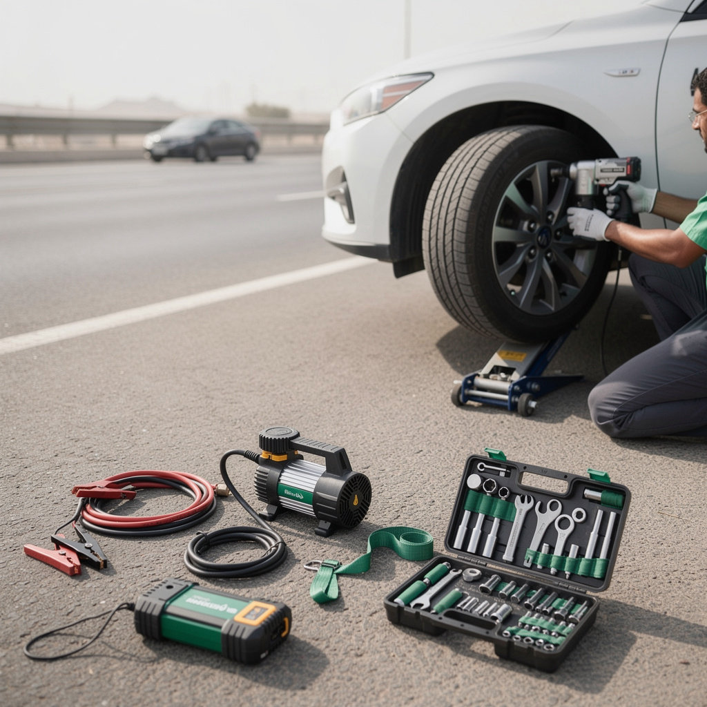 البنشر السريع المتنقل مكة المكرمة - فني متمرس يعمل على إصلاح إطار السيارة بسرعة واحترافية